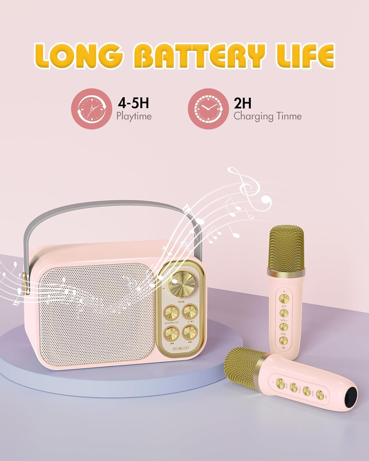 Bestpreis Mini Karaoke Maschine für Kinder mit 2 drahtlose mikrofone, tragbare Bluetooth lautsprecher Rosa