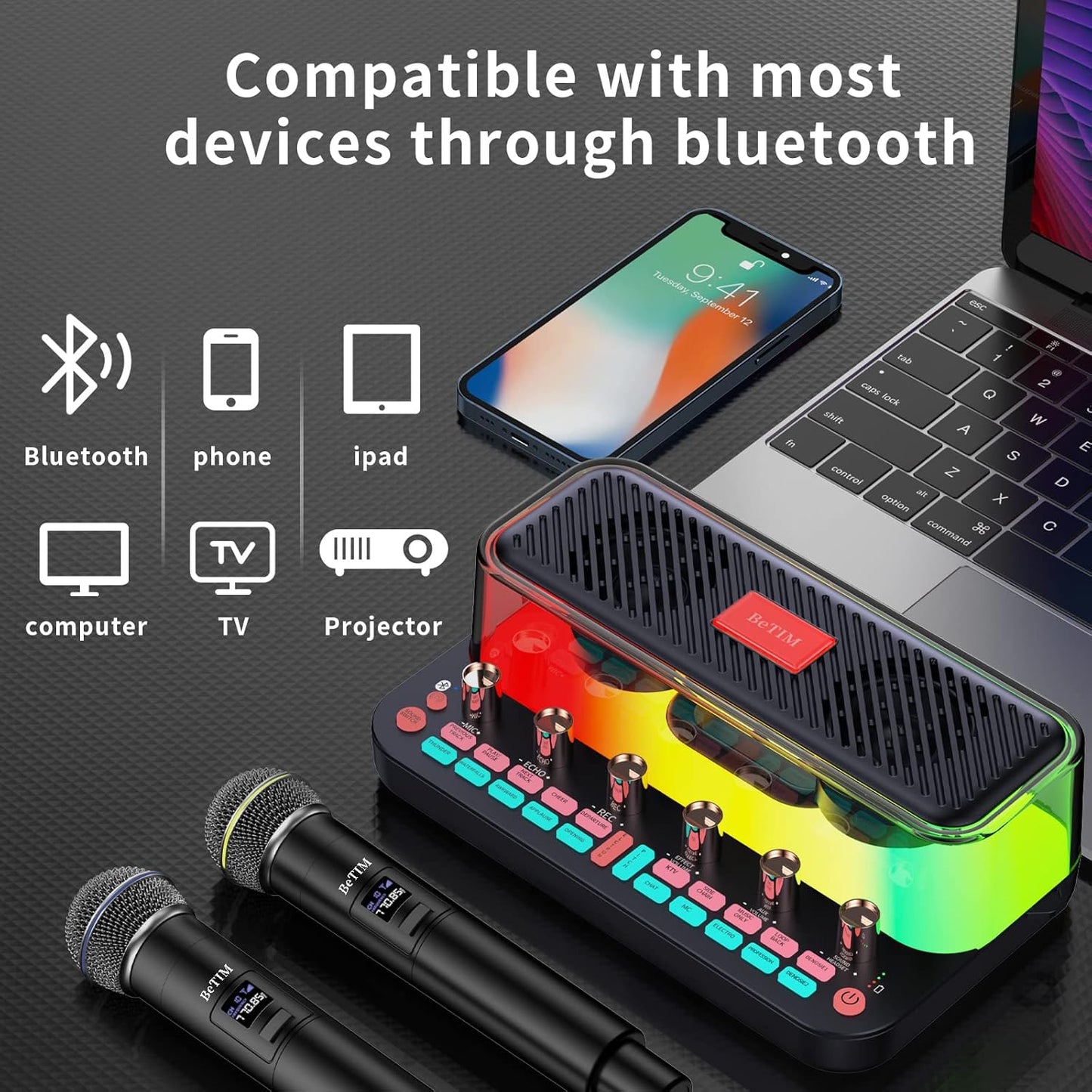 BeTIM c18 Bluetooth Karaoke Mikrophon Erwachsene, Tragbares 3 in 1 Für Webcast Karaoke,drahtloses Mikrofon Home Geburtstagsgeschenk Karaoke Mikrofon für Flach, für Android, für PC, für Smartphone