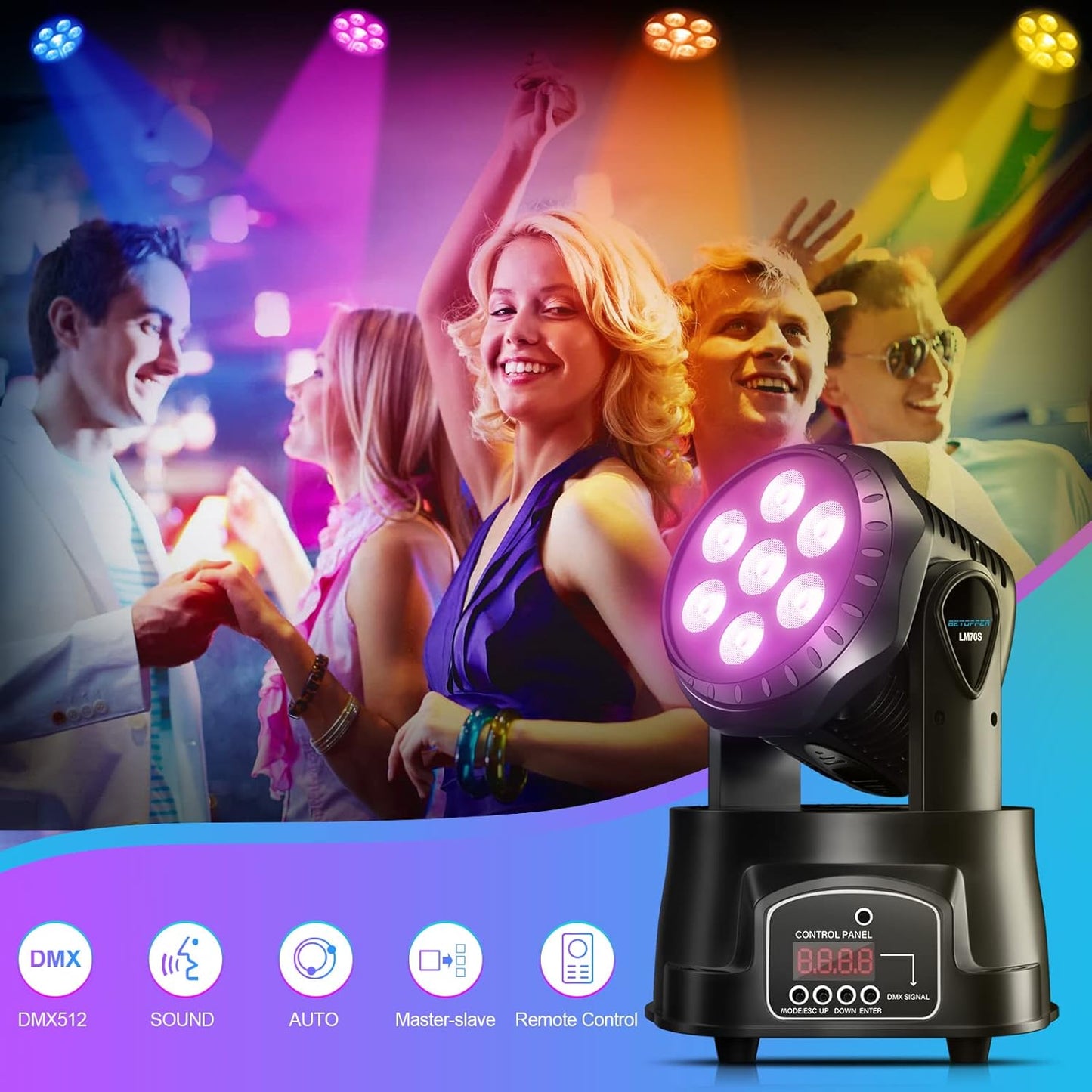 BETOPPER Moving Head LM70SR Bühnenlicht LED 7x8W DMX RGBW(2 stück)