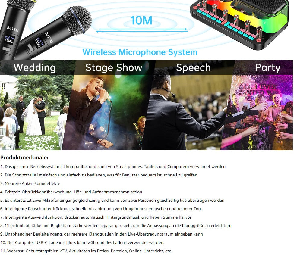 BeTIM c18 Bluetooth Karaoke Mikrophon Erwachsene, Tragbares 3 in 1 Für Webcast Karaoke,drahtloses Mikrofon Home Geburtstagsgeschenk Karaoke Mikrofon für Flach, für Android, für PC, für Smartphone