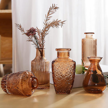 Vase Glas Bernstein Set 10er,Blumenvase Klein Vasen für Tischdeko