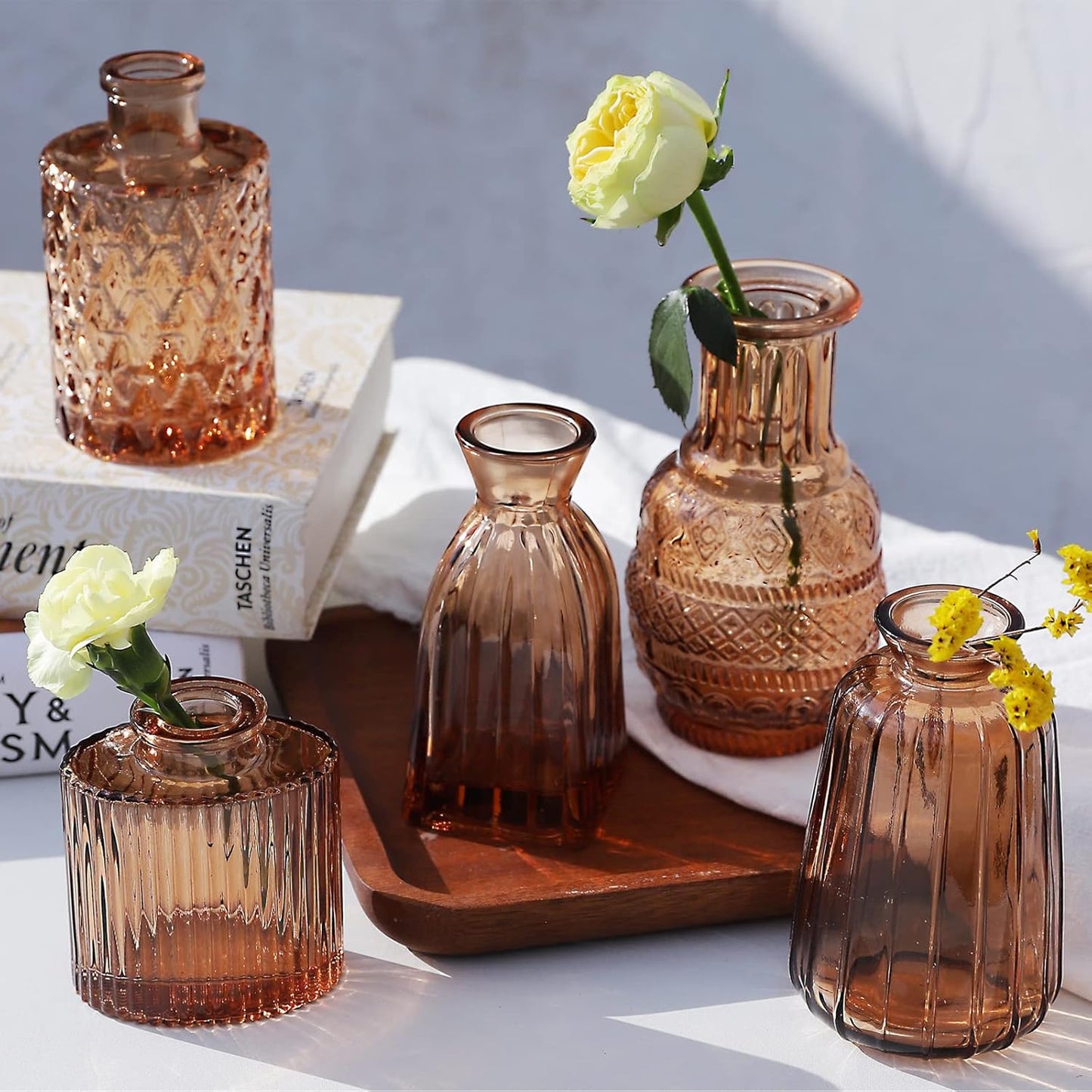 Vase Glas Bernstein Set 10er,Blumenvase Klein Vasen für Tischdeko
