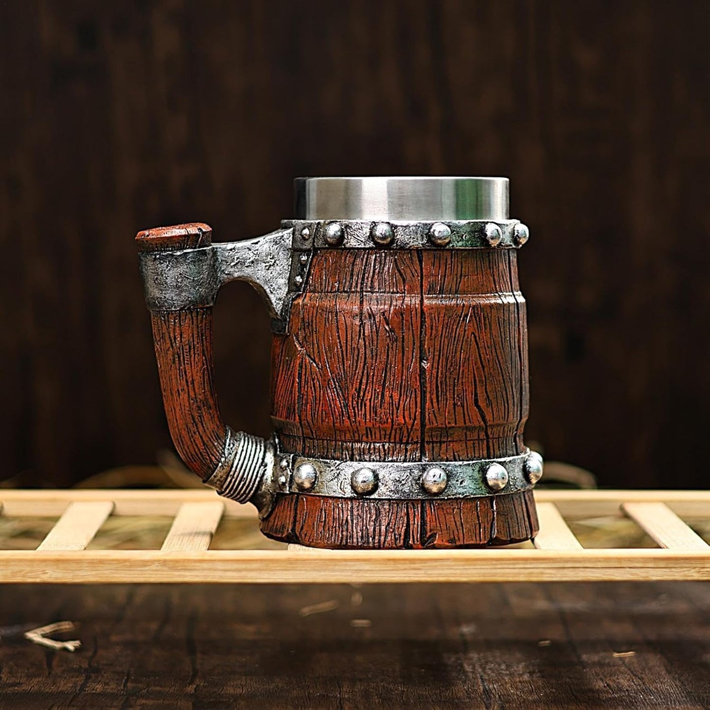 Bierkrug aus Klassischer mittelalterlicher Bierkrug aus echtem Bierkrug für Bierliebhaber,handgefertigter Fasskrug