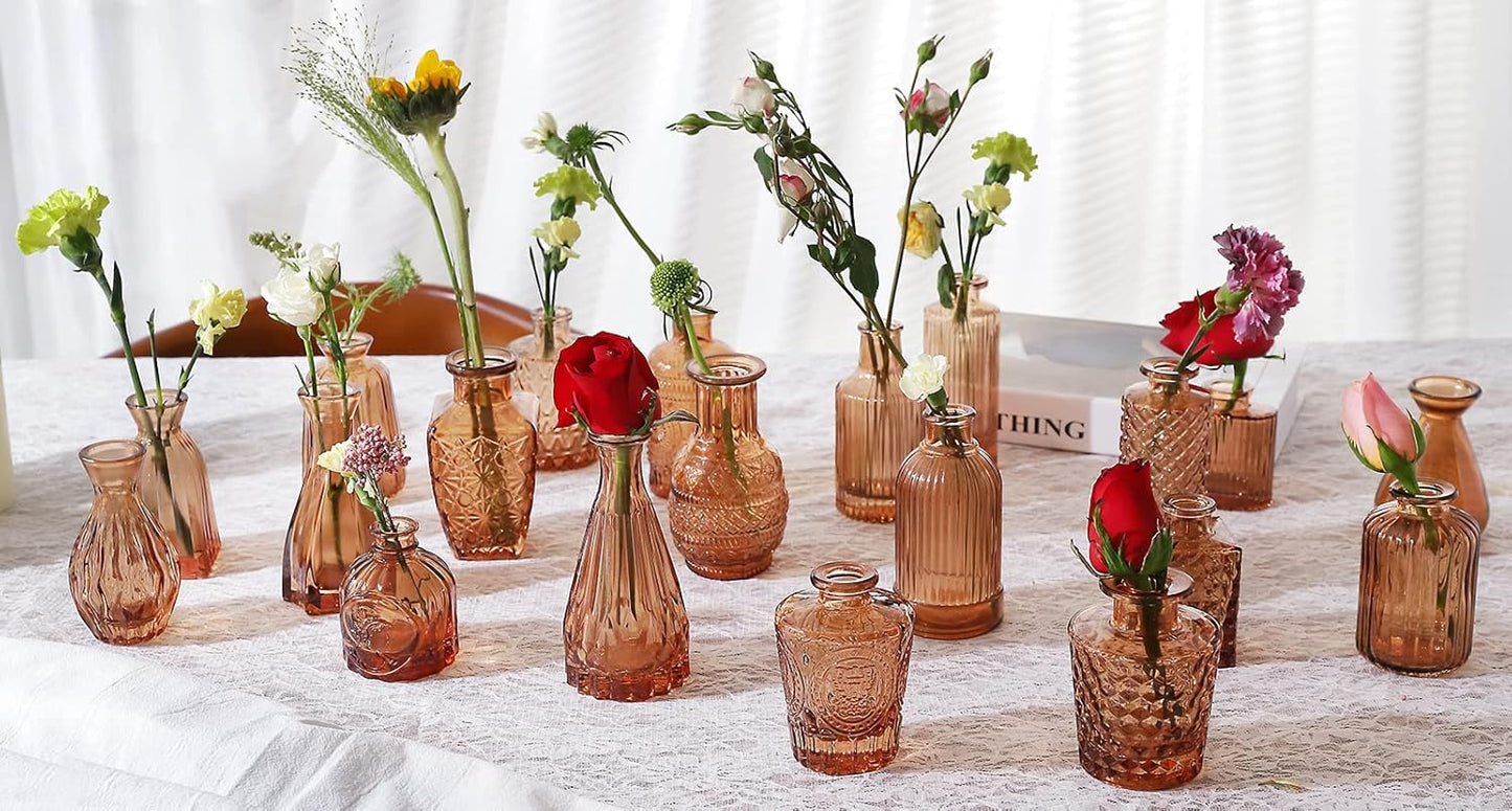 Vase Glas Bernstein Set 10er,Blumenvase Klein Vasen für Tischdeko