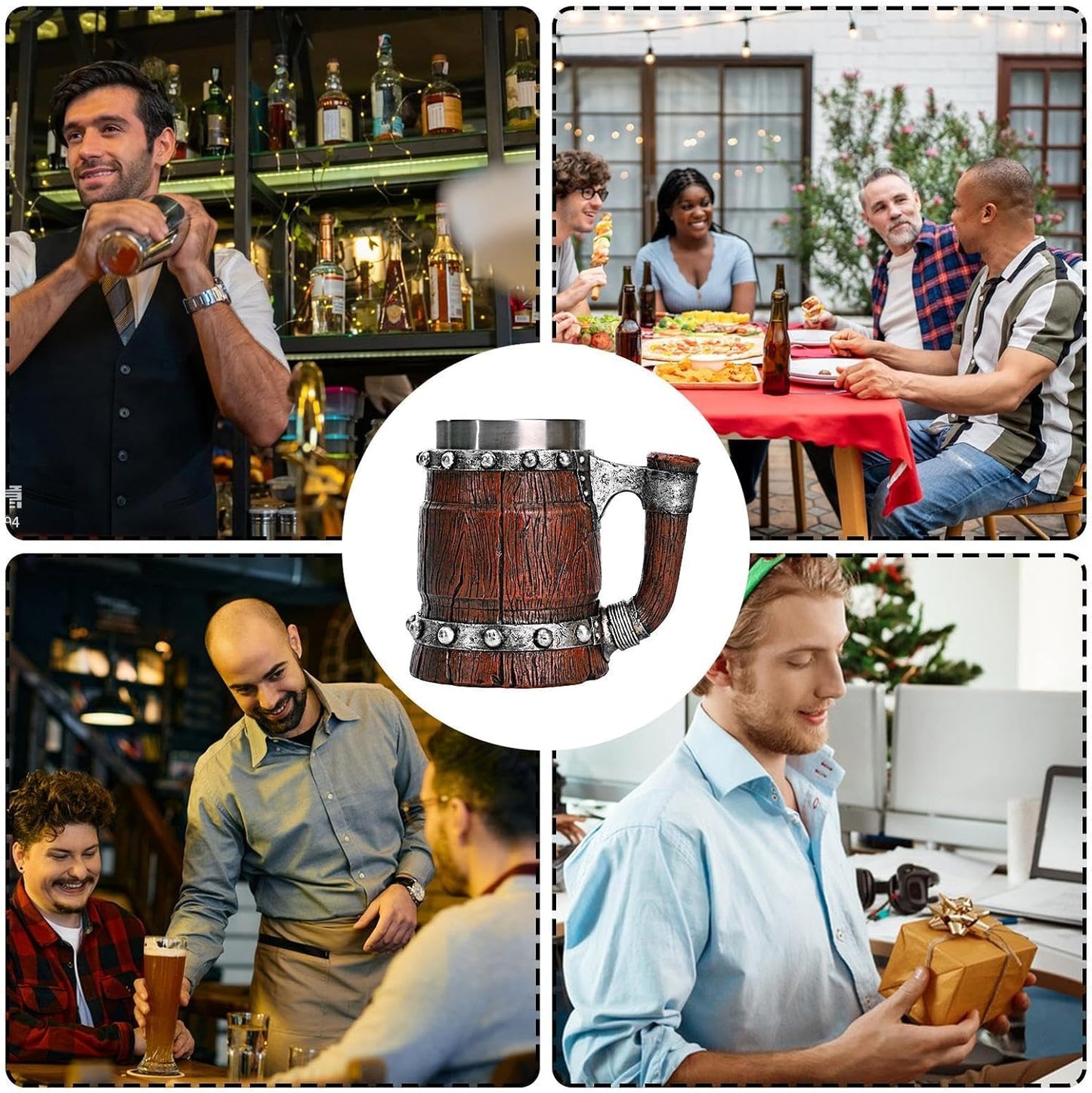 Bierkrug aus Klassischer mittelalterlicher Bierkrug aus echtem Bierkrug für Bierliebhaber,handgefertigter Fasskrug