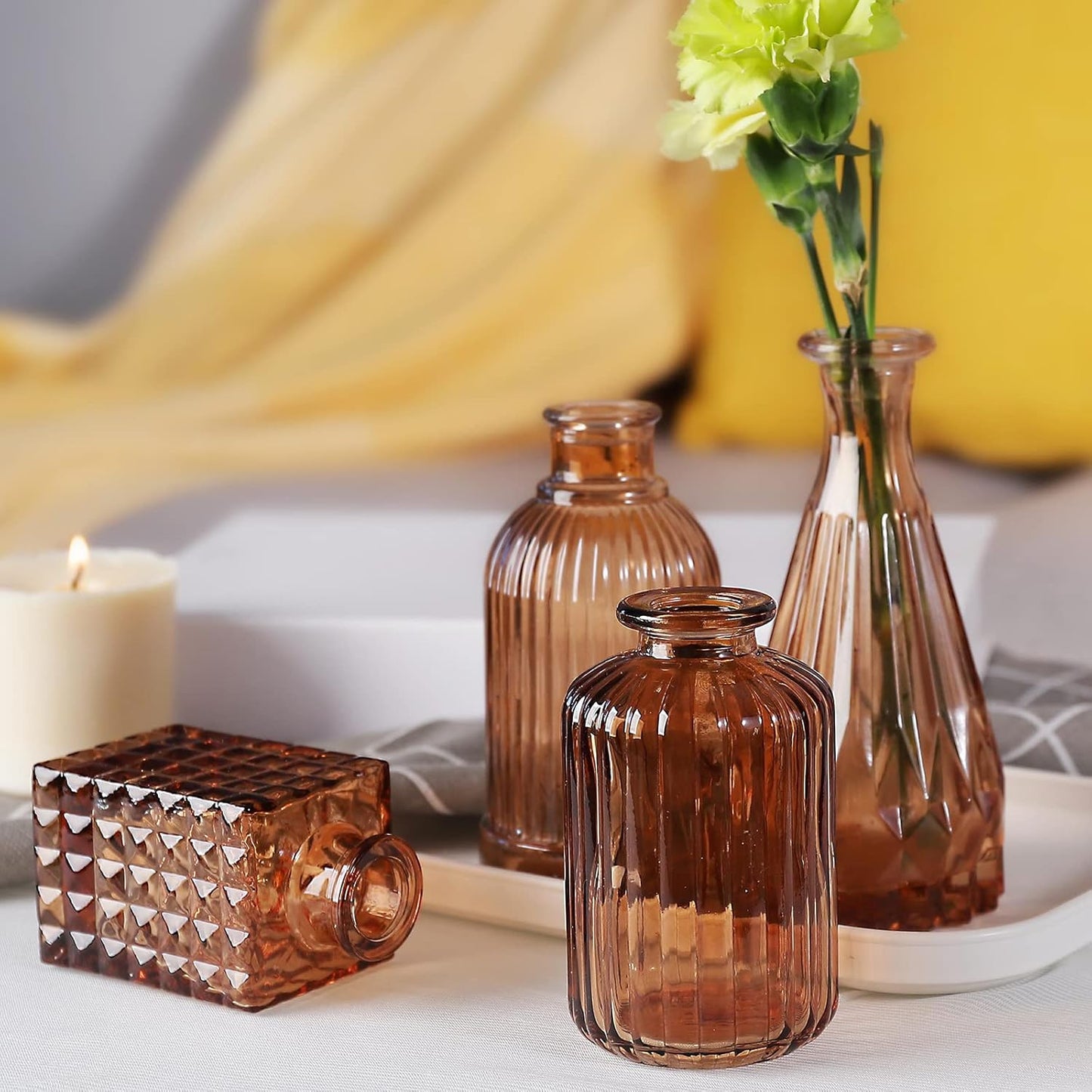 Vase Glas Bernstein Set 10er,Blumenvase Klein Vasen für Tischdeko