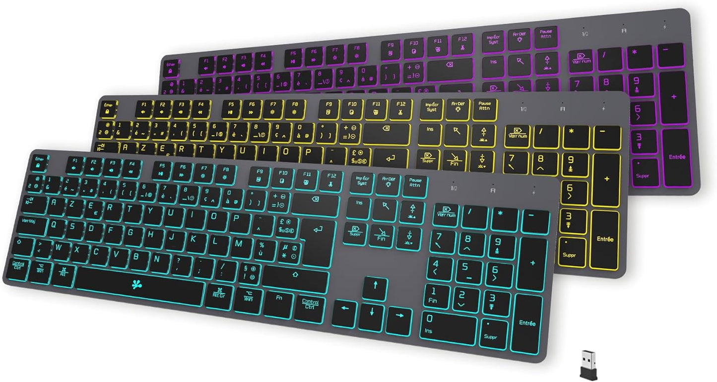 B.FRIENDIT Kabellose Tastatur mit Hintergrundbeleuchtung, wiederaufladbar,USB, leise, 2,4 G