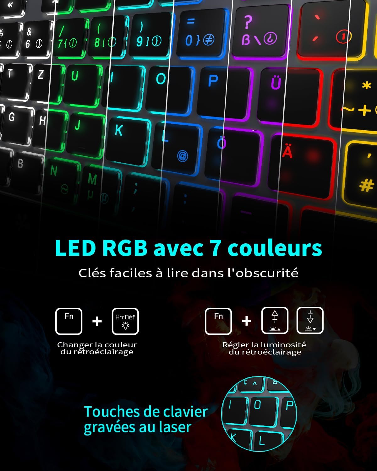 B.FRIENDIT Kabellose Tastatur mit Hintergrundbeleuchtung, wiederaufladbar,USB, leise, 2,4 G