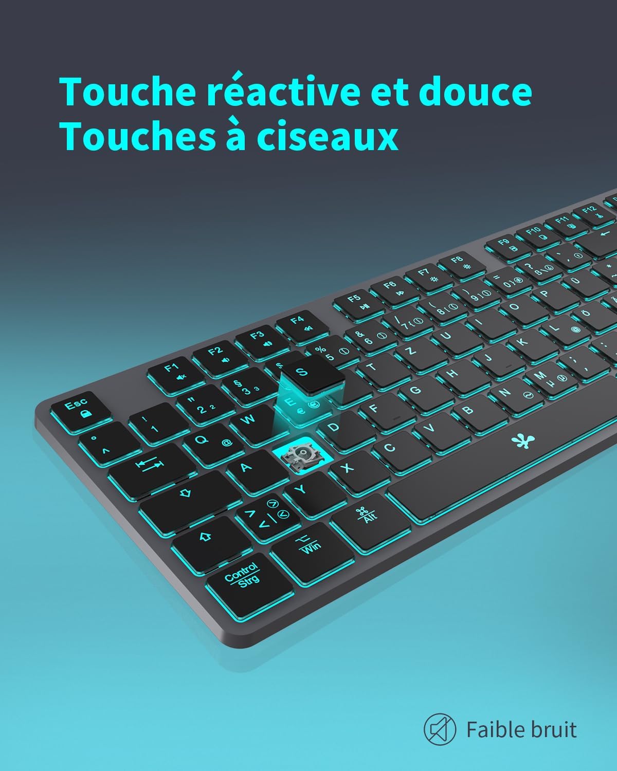 B.FRIENDIT Kabellose Tastatur mit Hintergrundbeleuchtung, wiederaufladbar,USB, leise, 2,4 G