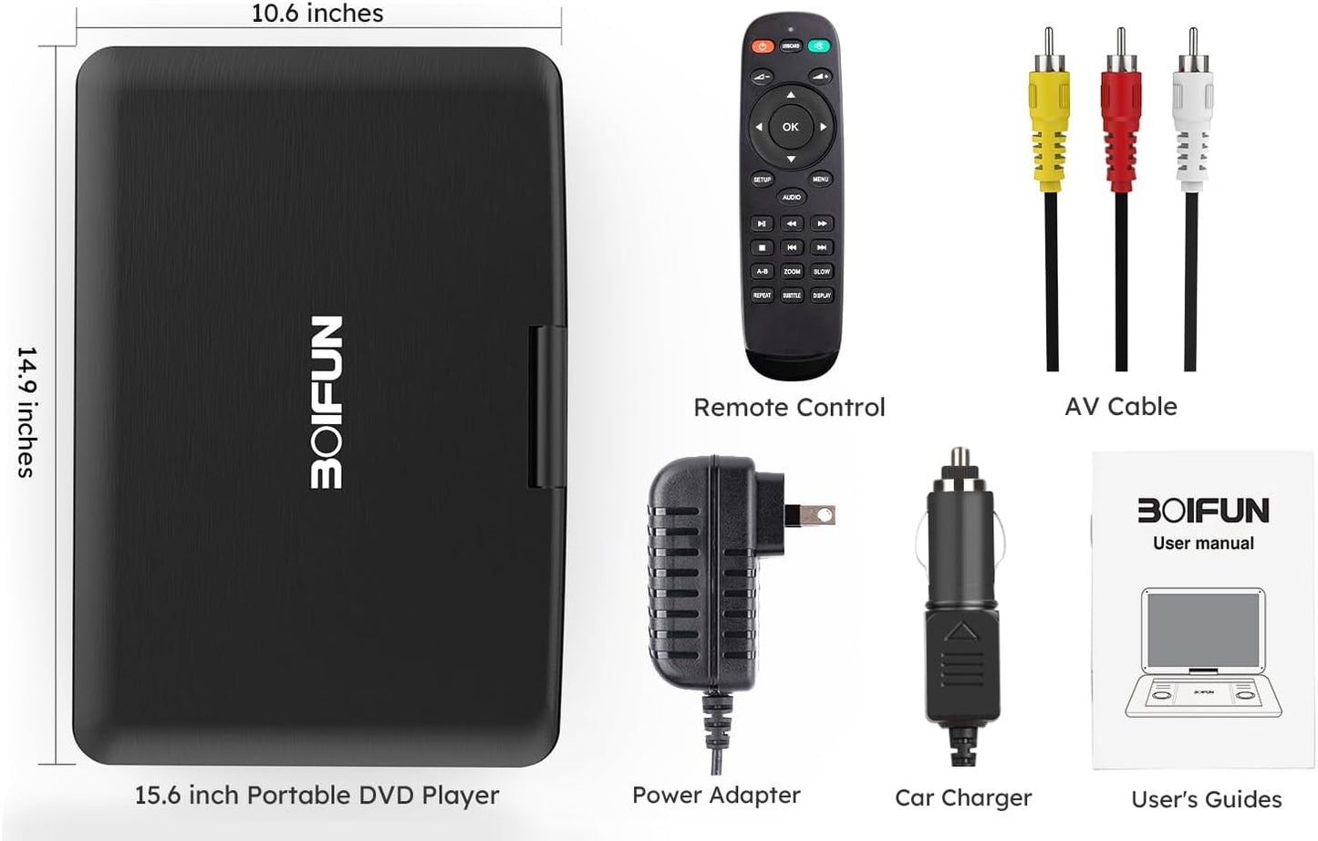 BOIFUN Tragbarer DVD-Player 17,6 Zoll HD-Bildschirm USB/SD-Karte/Synch