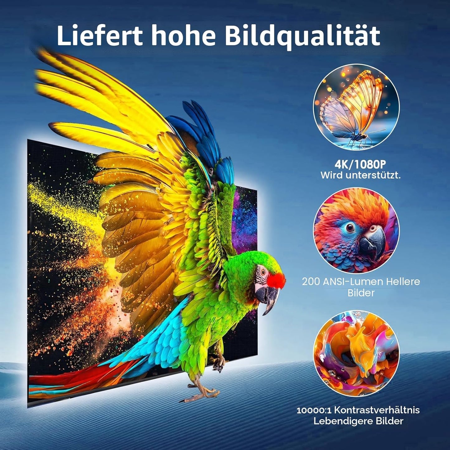 Mini Beamer Unterstützt FHD 4K 1080P, Projektor Tragbarer,WiFi 6, Bluetooth 5.4 Schwarz