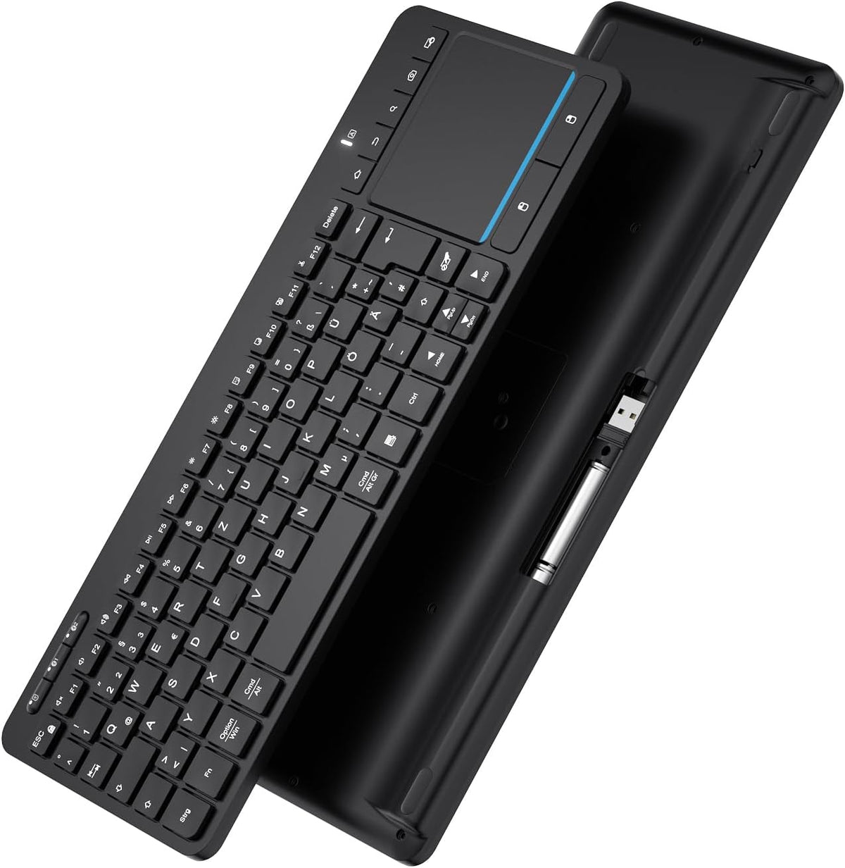 Kabellose Bluetooth-Tastatur mit Touchpad(Dual BT+2.4G USB)mit Touch-Trackpad Schwarz