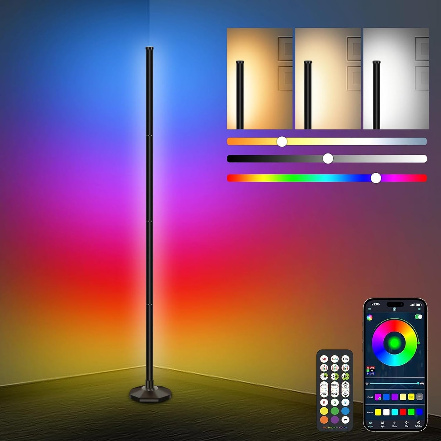 Bowfar LED Stehlampe, 165cm RGBIC Dimmbar mit Fernbedienung&APP