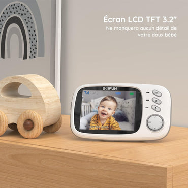 BOIFUN Babyphone mit Kamera, VOX Babyfon, Nachtsicht Baby, Wecker, Temperaturüberwachung, Video Überwachung mit 3.2" Digital LCD Bildschirm Wireless,Gegensprechfunktion, Wiederaufladbar, 240p