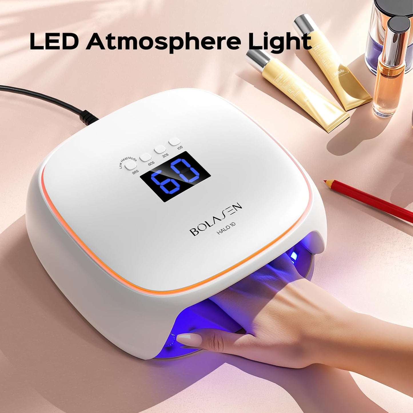 BOLASEN UV Lampe für Gelnägel, 60W mit Keramtechnik,Metallfuß & Licht Atmen