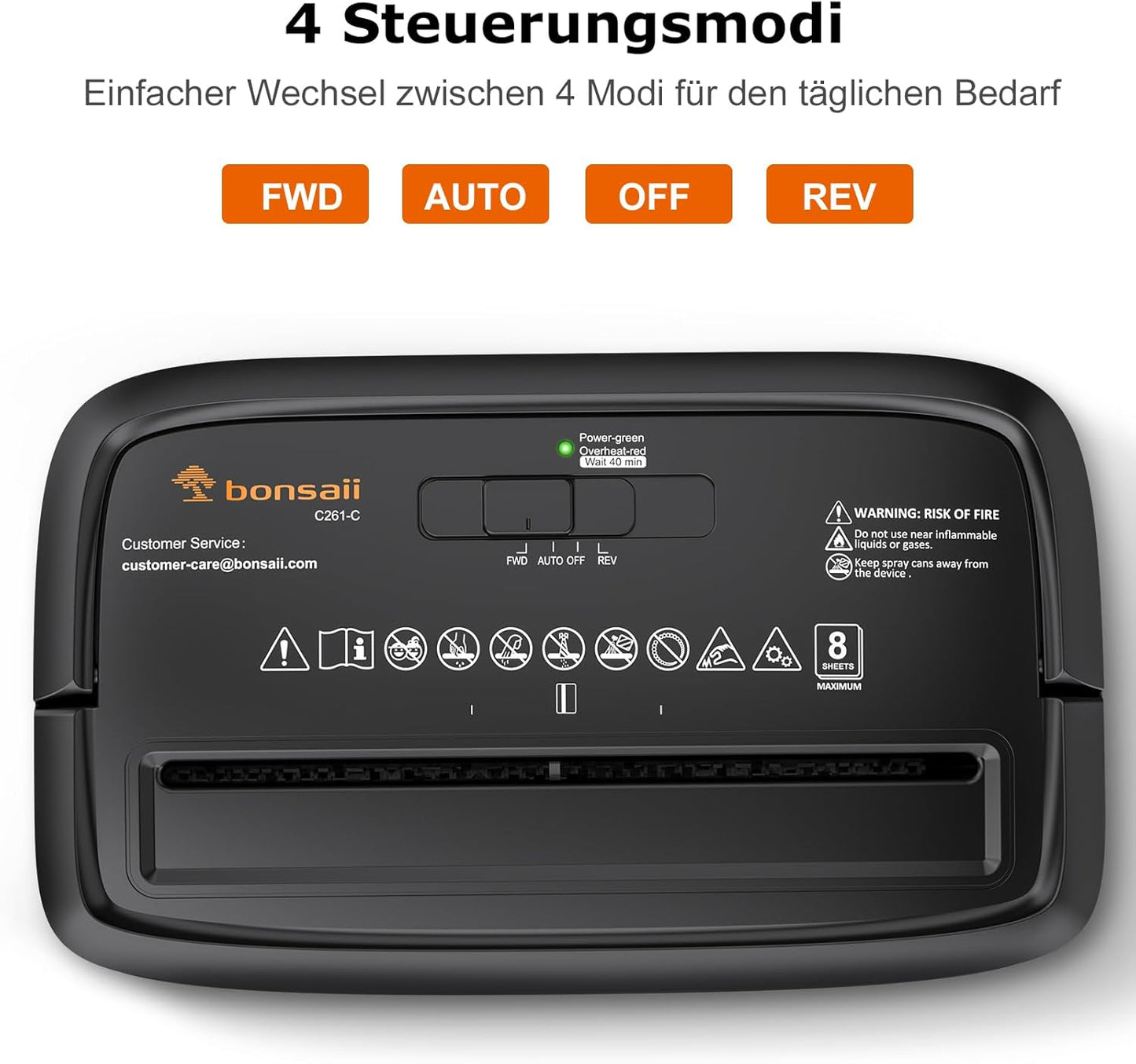 Bonsaii Aktenvernichter 8 Blatt, Papierschredder mit Sicherheitsstufe P-4 C261-C Schwarz