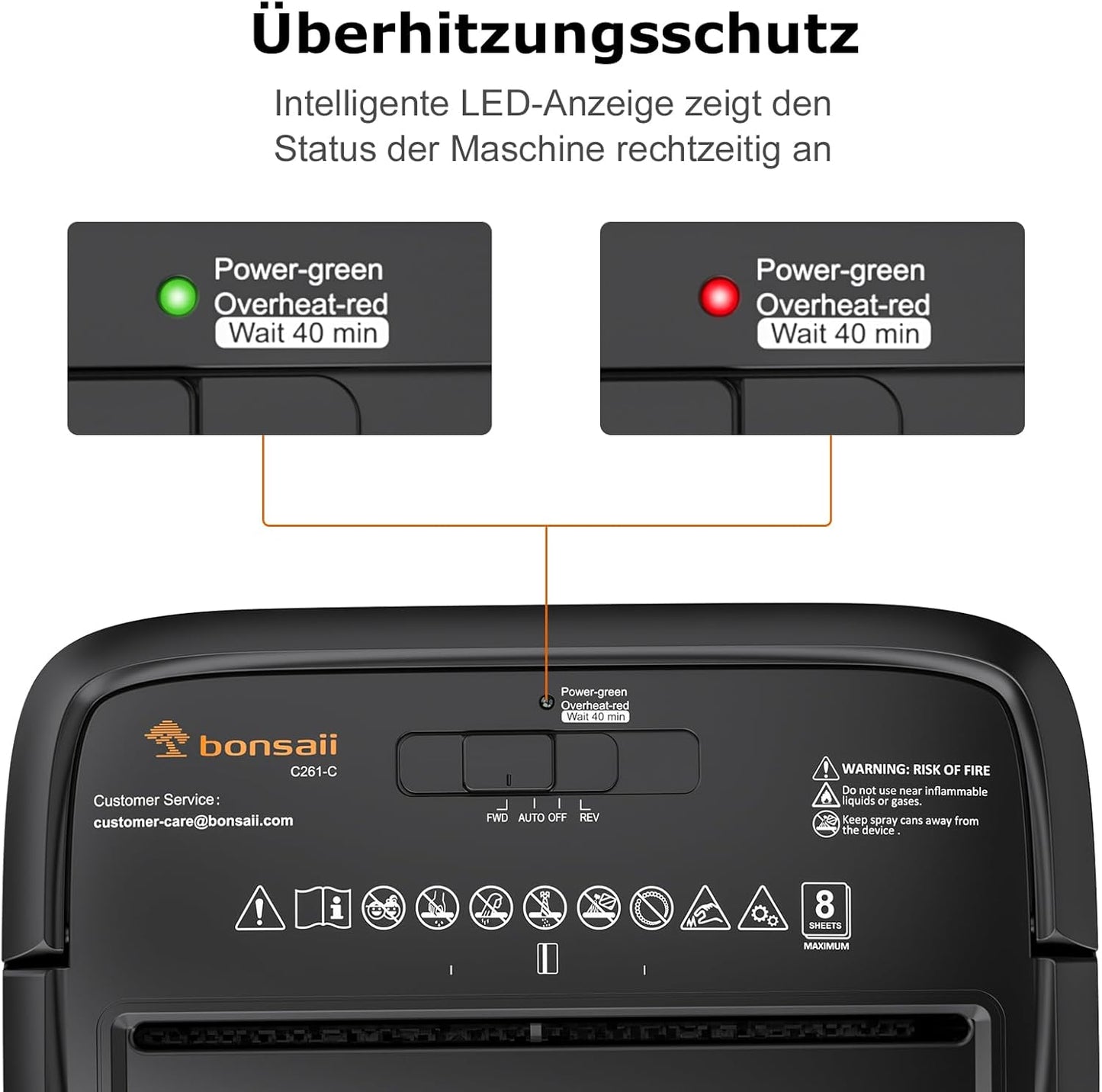 Bonsaii Aktenvernichter 8 Blatt, Papierschredder mit Sicherheitsstufe P-4 C261-C Schwarz