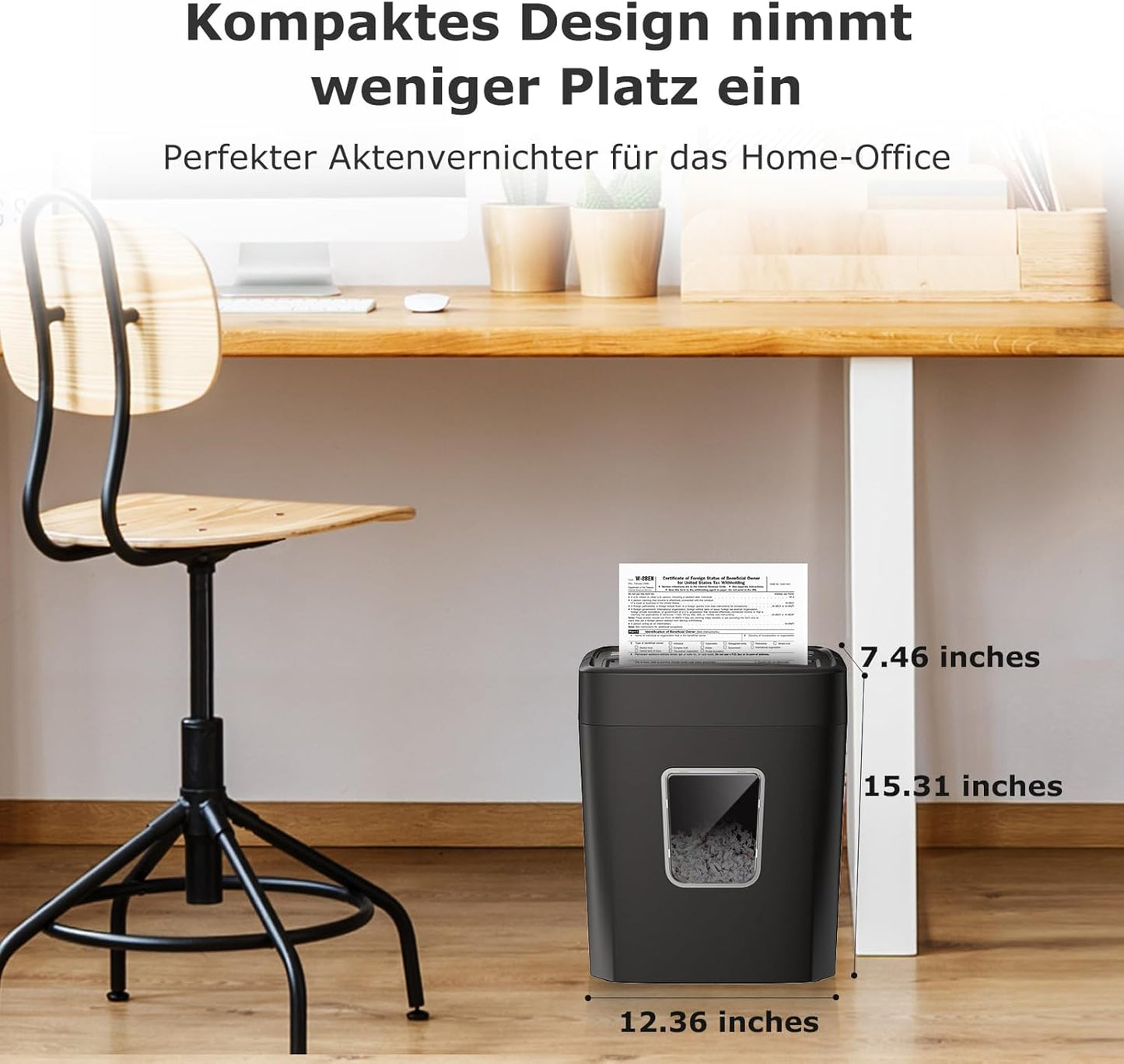 Bonsaii Aktenvernichter 8 Blatt, Papierschredder mit Sicherheitsstufe P-4 C261-C Schwarz