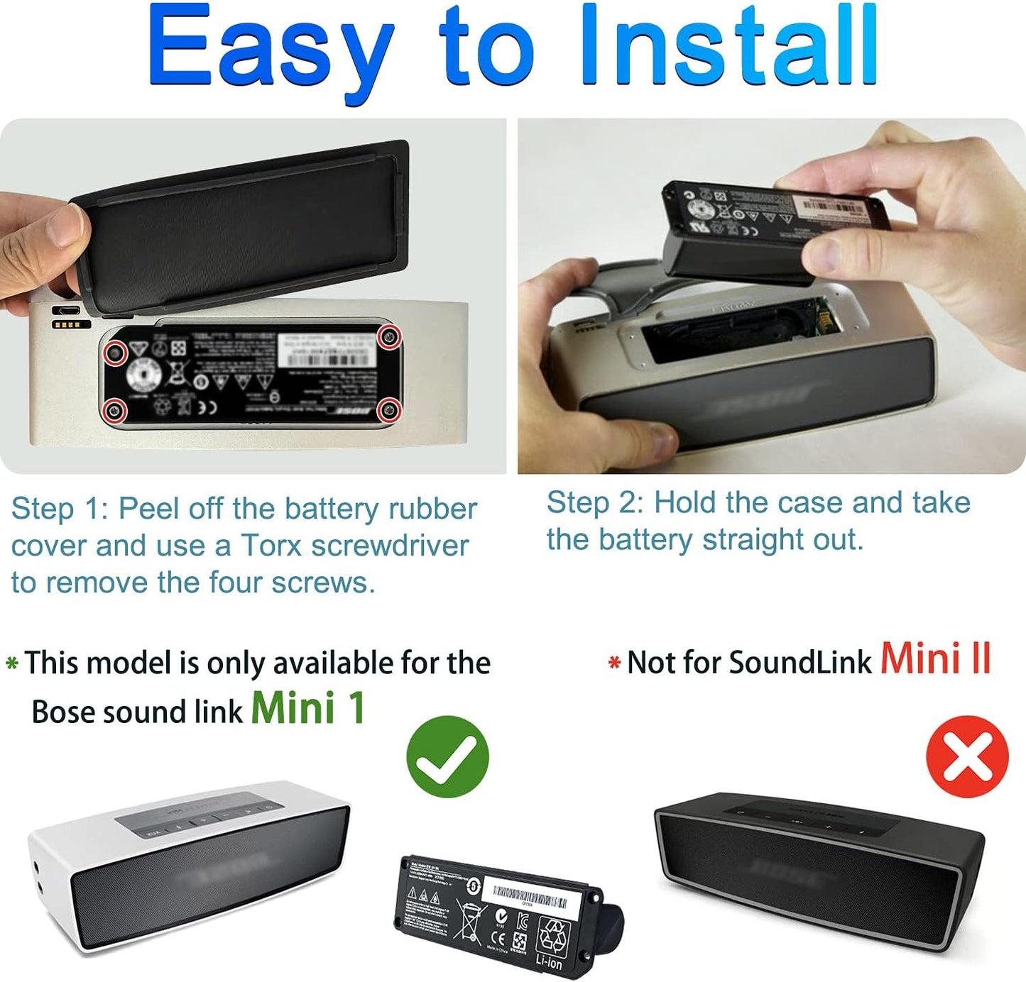 BOWEIRUI 061384 Lautsprecher-Akku NUR passend für Soundlink Mini I One, SoundLink Mini Bluetooth-Lautsprecher One Series/Soundlink 061385 061386 063404 063287 (7,4 V 17 Wh 2230 mAh)