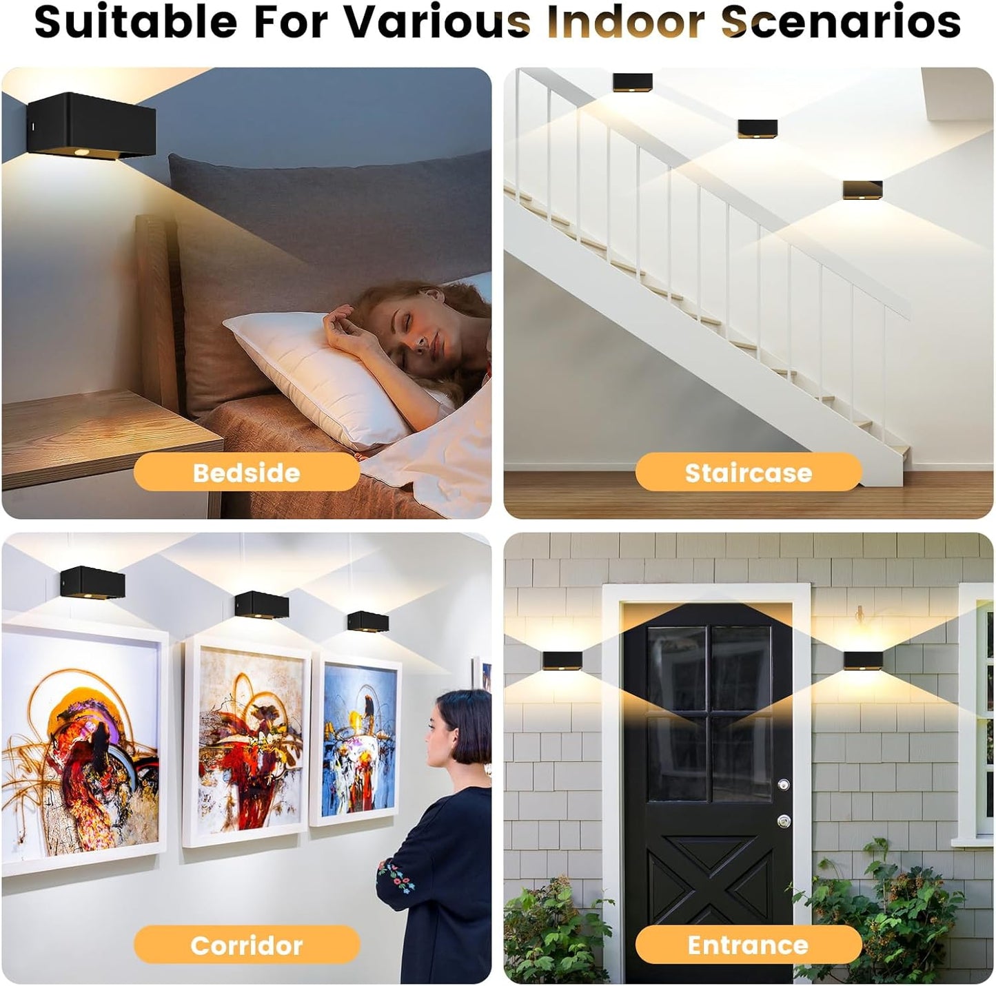 BOBOPAI Kabellos Akku Wandleuchte mit Bewegungsmelder,Timing-Funktion, 6W LED Dimmbare Schwarz