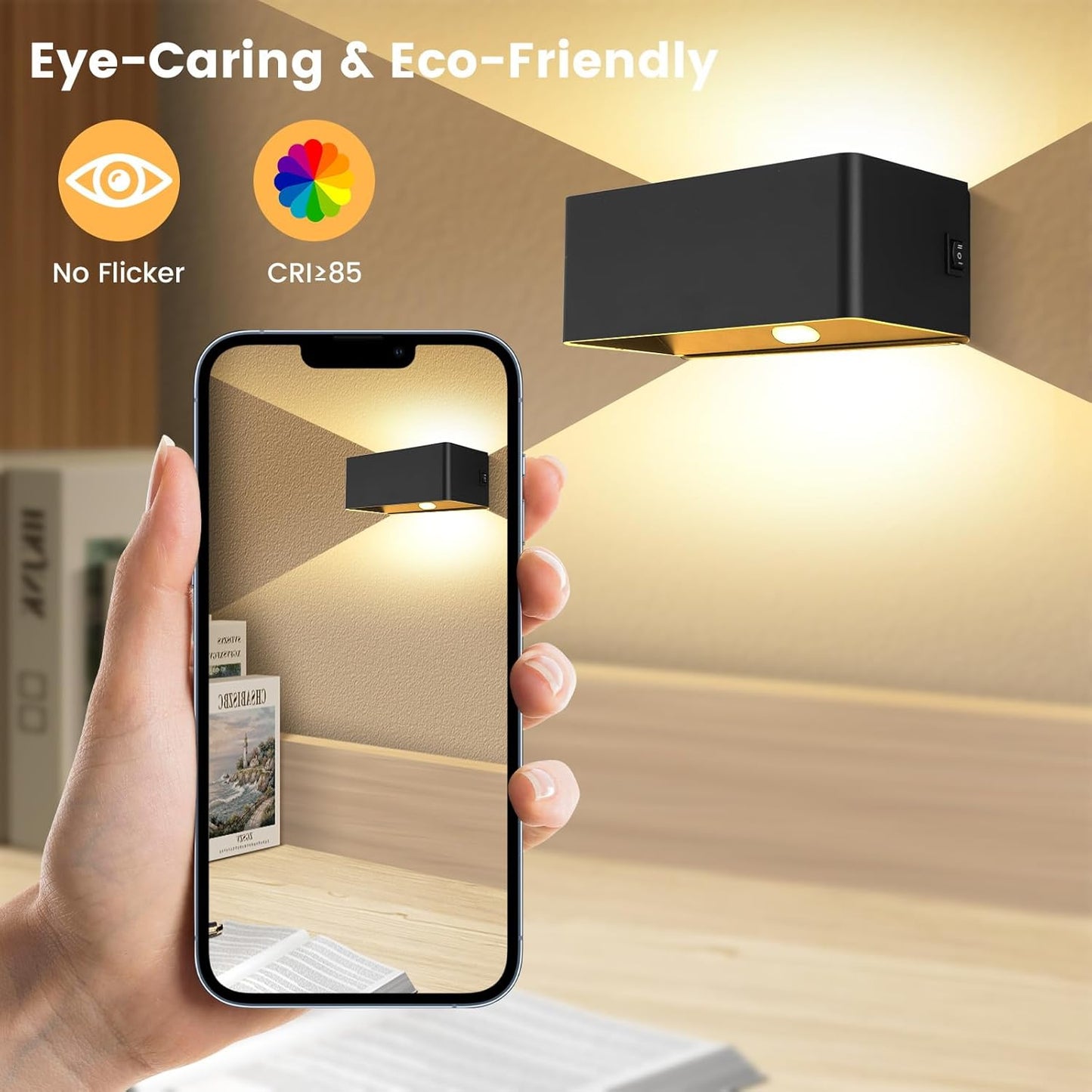 BOBOPAI Kabellos Akku Wandleuchte mit Bewegungsmelder,Timing-Funktion, 6W LED Dimmbare Schwarz