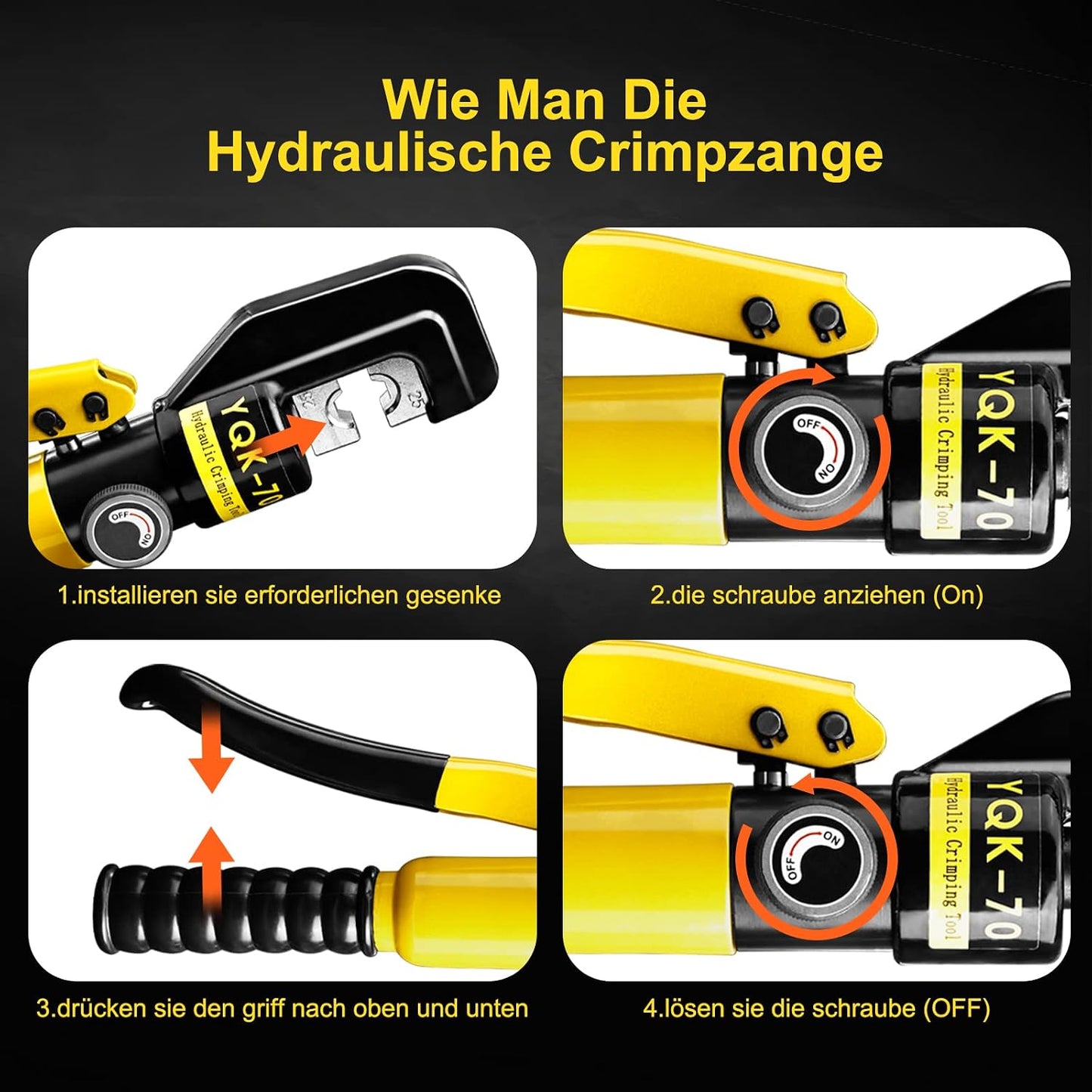 Brileine Hydraulische Crimpzange 4–70 mm²Batteriekabelschuh Crimpzange mit 9 Crimpbacken
