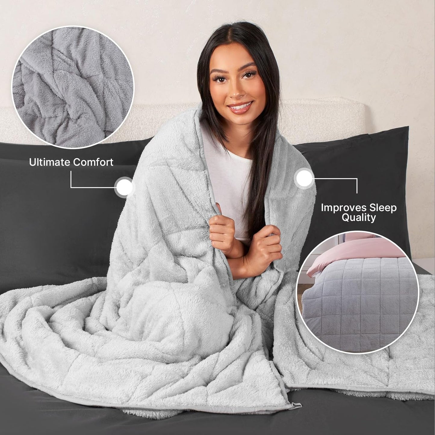 Brentfords Gewichtsdecke Fleece 8kg Super Weiche Teddy Fleece Decke für Erwachsene 150 x 200 cm Silbergrau