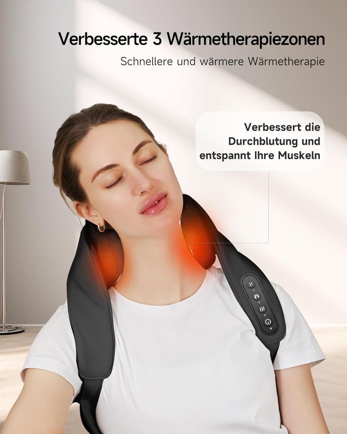 Burrki Nackenmassagegerät mit Wärme, Shiatsu 4D Knet , Schulter