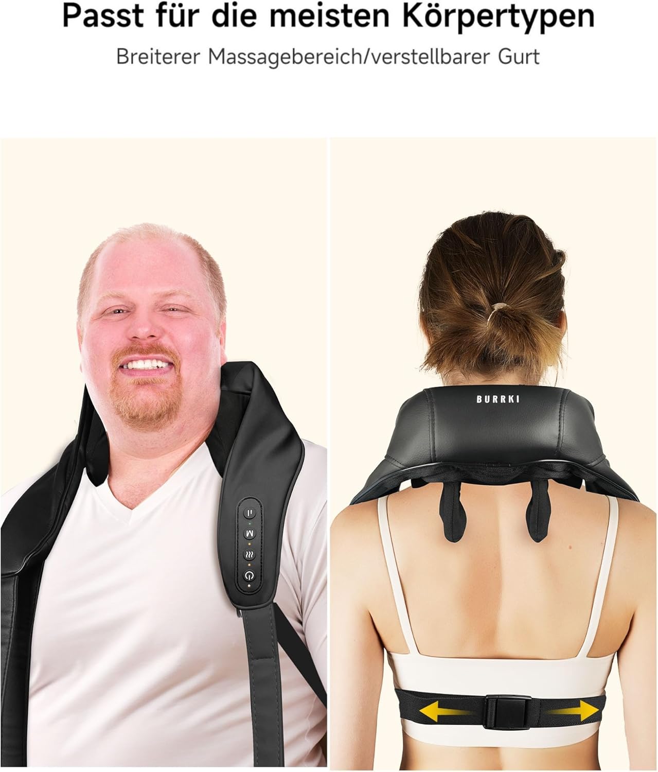 Burrki Nackenmassagegerät mit Wärme, Shiatsu 4D Knet , Schulter