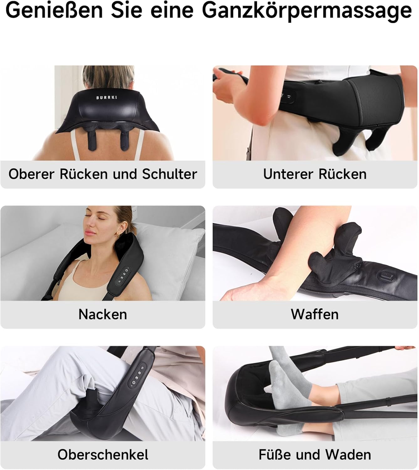 Burrki Nackenmassagegerät mit Wärme, Shiatsu 4D Knet , Schulter