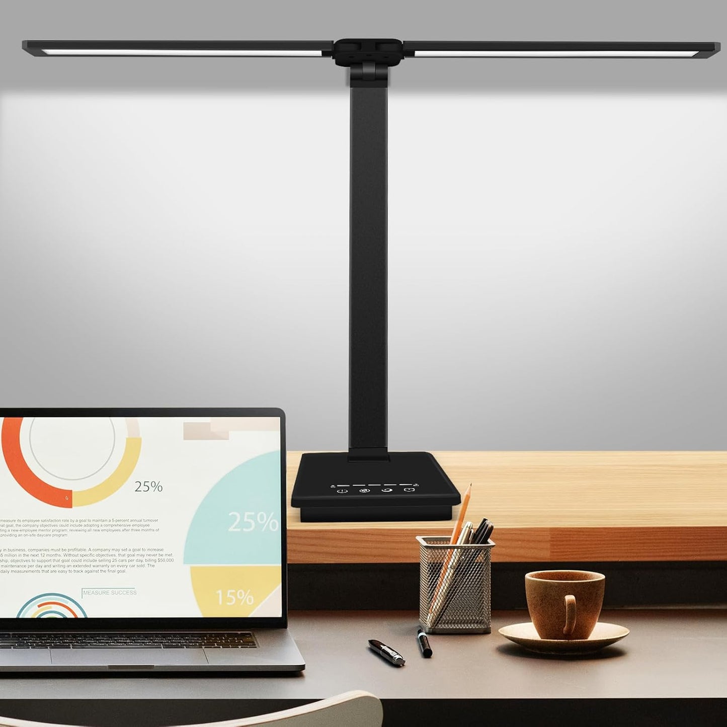 bybule Doppelkopf Schreibtischlampe LED,Tischlampe 5 Farb und 5 Helligkeitsstufenn Touch Control