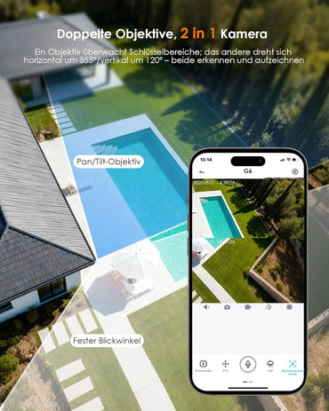 CZEview G6 Pro 4MP Überwachungskamera Aussen Solar, 2.4GHz 360° PTZ,Dual PIR