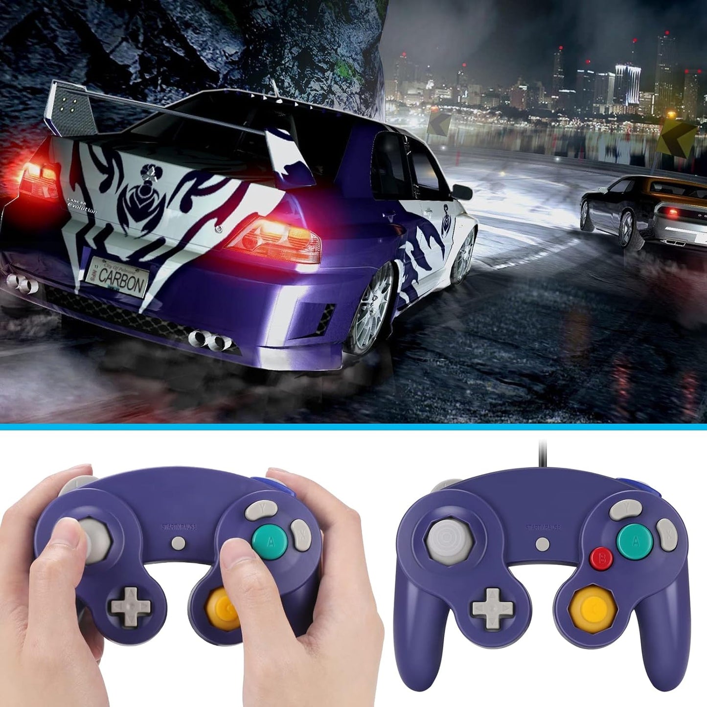 Yideng GameCube Controller 2er-Pack, Classic Wired Vibration Gamepad, Kompatibel Mit Wii U/Wii/PC/Switch, Lila-Blau