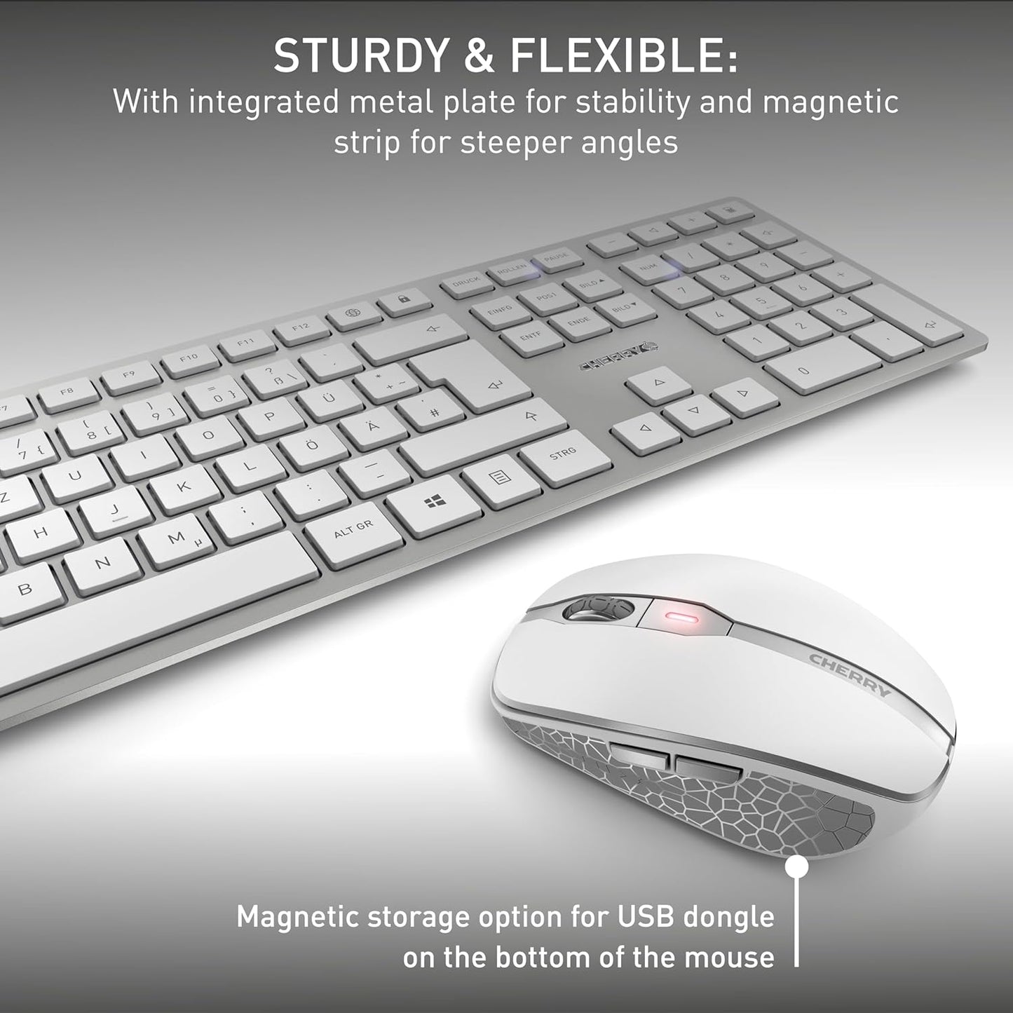 CHERRY DW 9100 SLIM Ensemble clavier et souris sans fil, argent, blanc