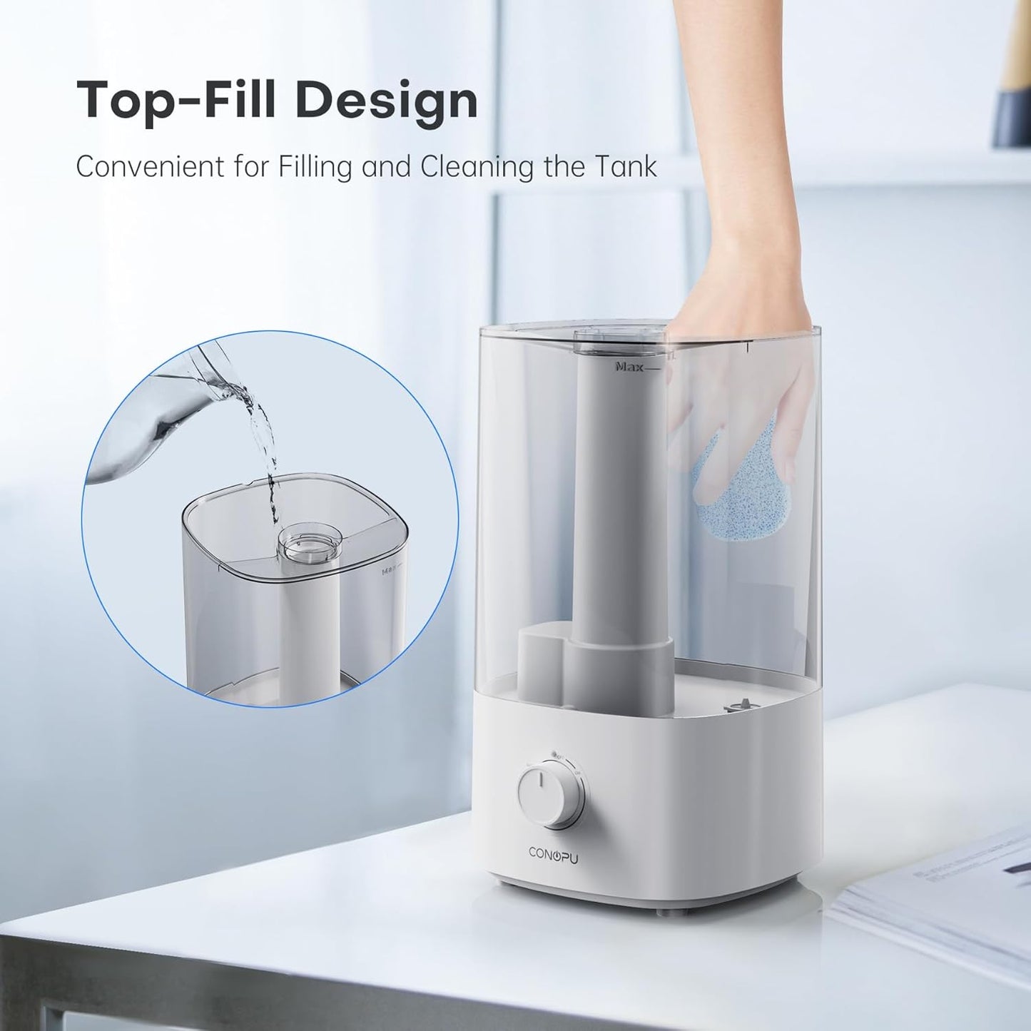 CONOPU Luftbefeuchter, 4L Luftbefeuchter Schlafzimmer für Große Räume 300ml/h, Weiß