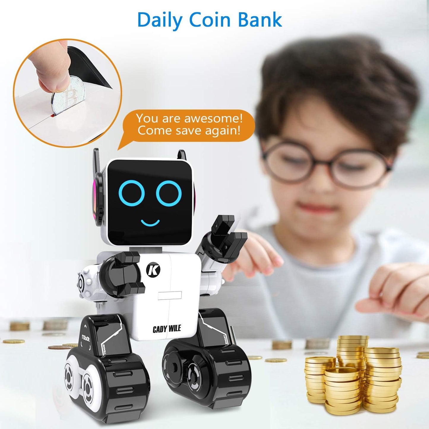 Cady Wile Smart RC Robot Toys pour enfants avec exercice et contrôle comportemental, jouets robots avec Gehen, Tanzen, Singen, Sprechen und Übertragen von Gegenständen, Robotik programmable intelligent (blanc)