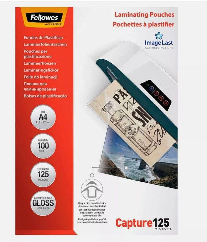 Sachet de film de plastification Fellowes DIN A4 brillant 250 microns Contenu : 100 pièces
