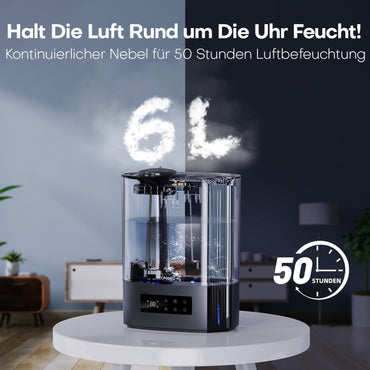 CONOPU Luftbefeuchter, 6L Luftbefeuchter Schlafzimmer für Large Räume, 60h Diffuseur d'arômes pour Schlafzimmer Kinderzimmer Pflanzen, 300 ml/h, Noir