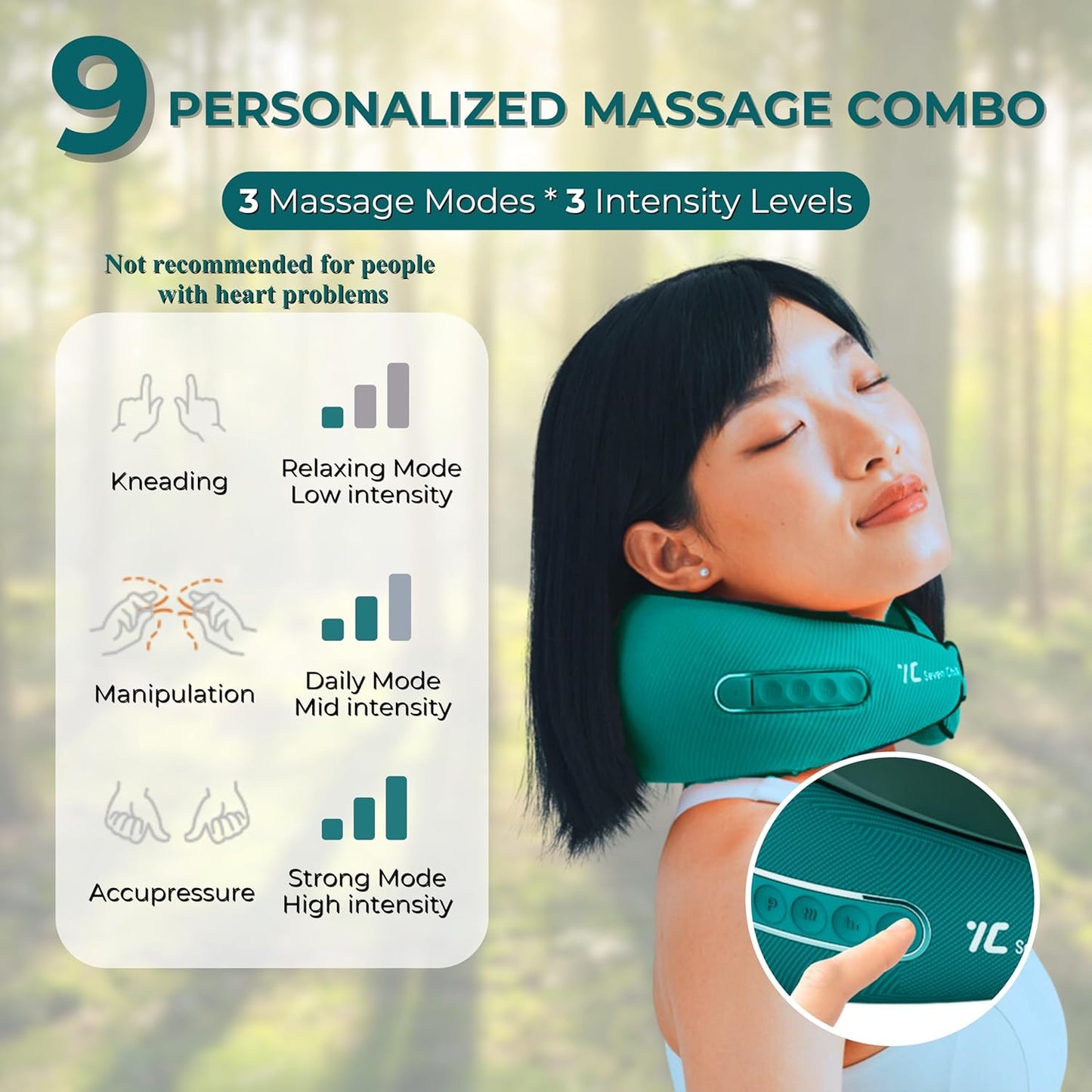 7C Nackenmassagegerät Shiatsu mit Wärme: Elektrisches Kabelloses Nackenmassagekissen, 3D Kneten Massagegerät, Ideal Wählen für Frauen Männer Grün