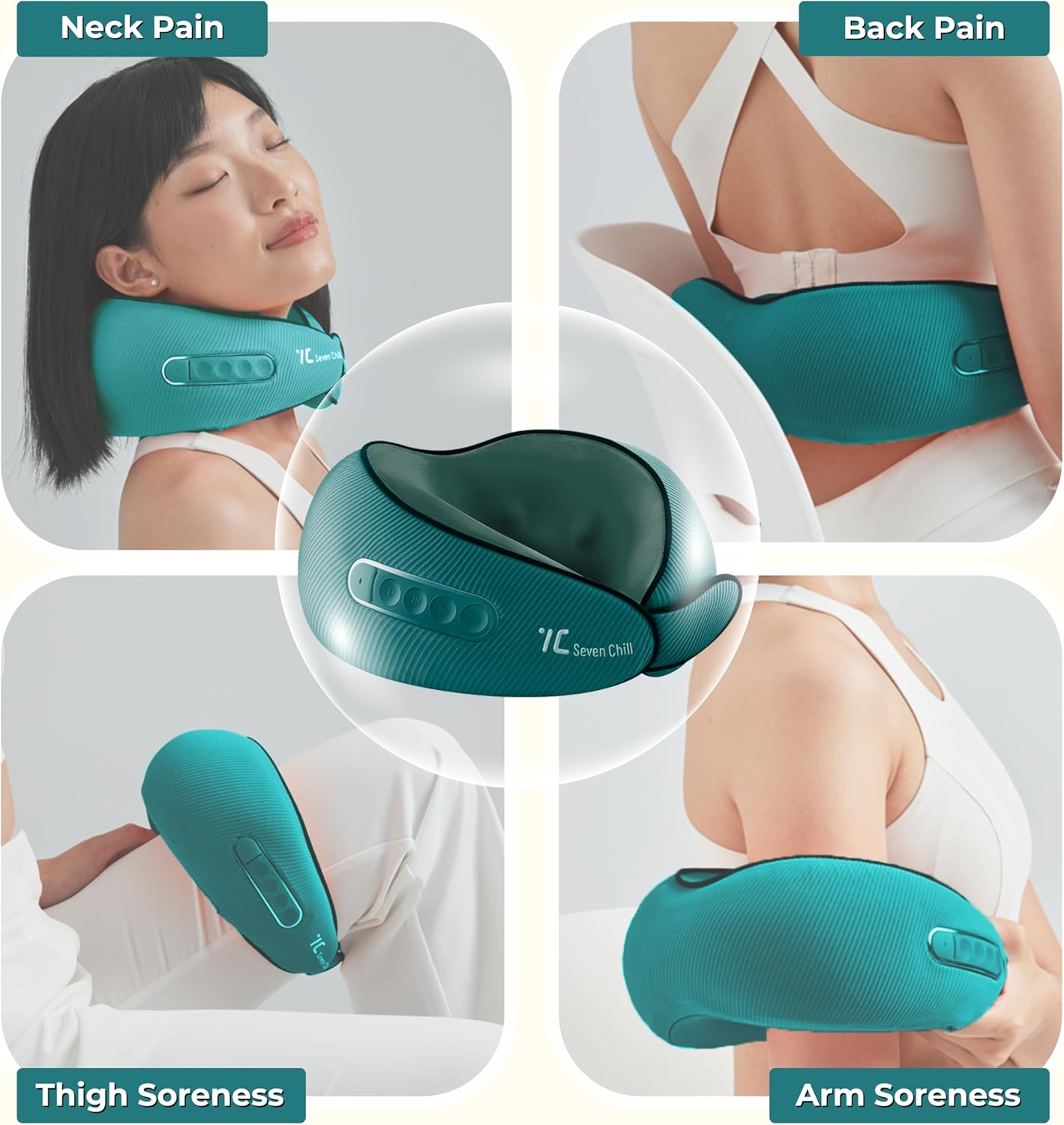 7C Nackenmassagegerät Shiatsu mit Wärme: Elektrisches Kabelloses Nackenmassagekissen, 3D Kneten Massagegerät, Ideal Wählen für Frauen Männer Grün