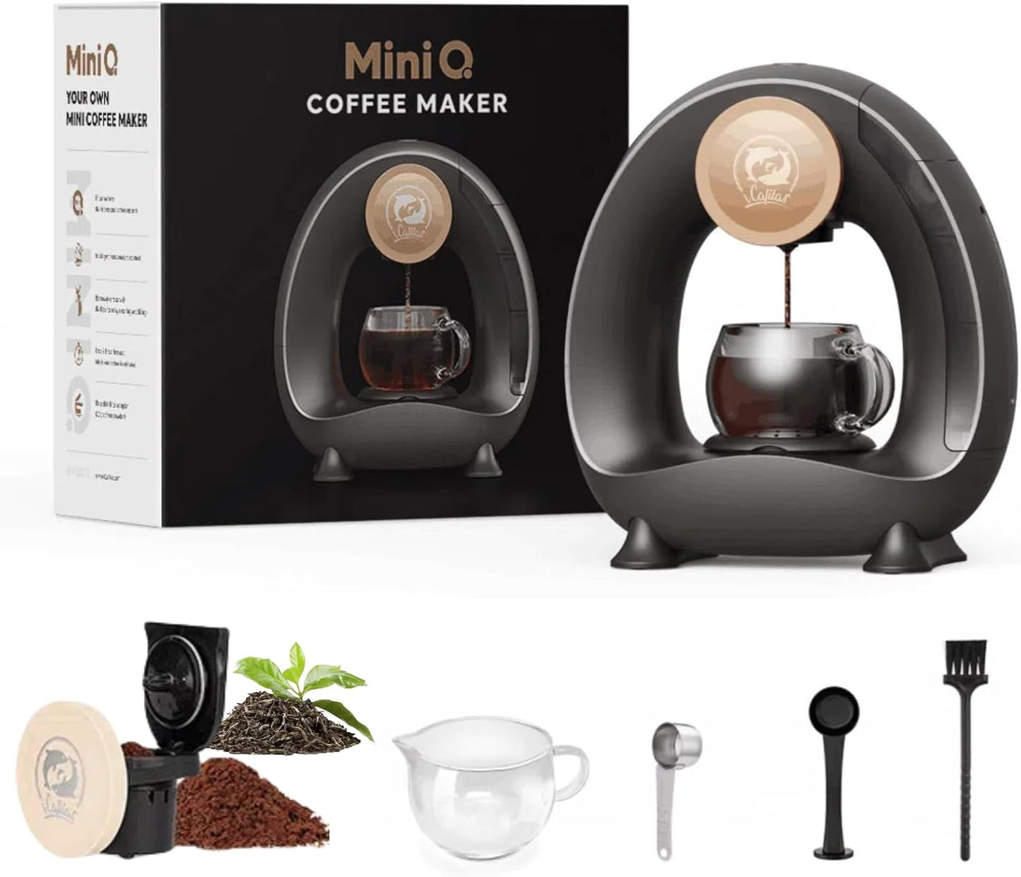 i Cafilas Elektrische Kaffeemaschine Mini Kaffeebrüher für gemahlenen Kaffee,120-240 ml (Schwarz)