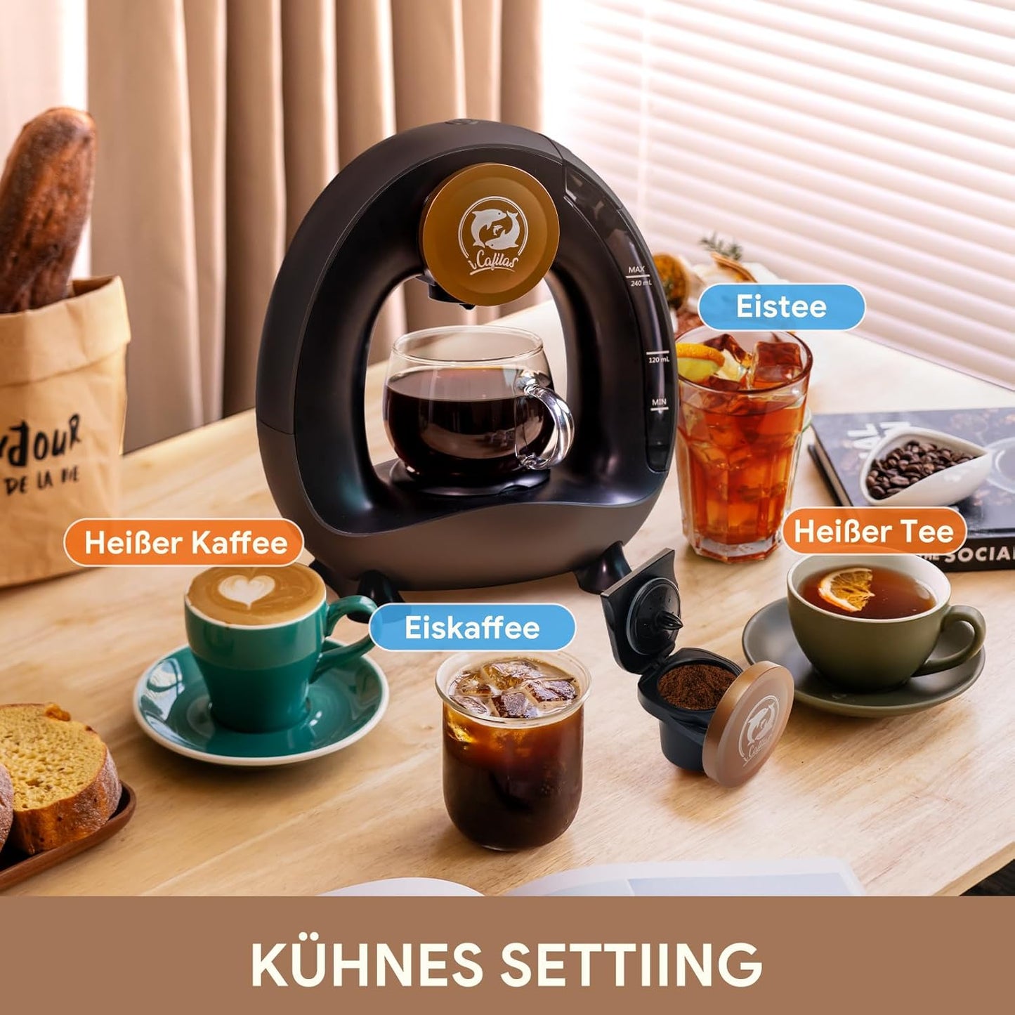 i Cafilas Elektrische Kaffeemaschine Mini Kaffeebrüher für gemahlenen Kaffee,120-240 ml (Schwarz)