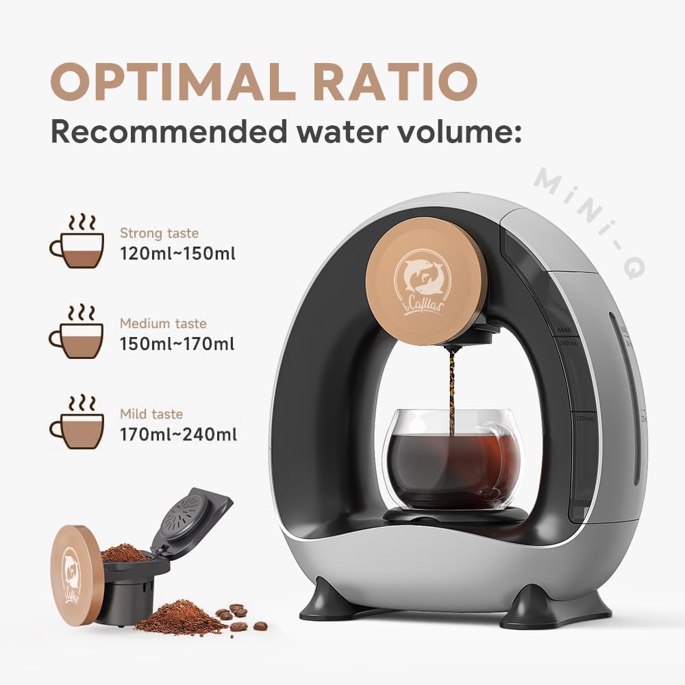 i Cafilas Elektrische Kaffeemaschine Mini Kaffeebrüher für gemahlenen Kaffee,120-240 ml (Schwarz)