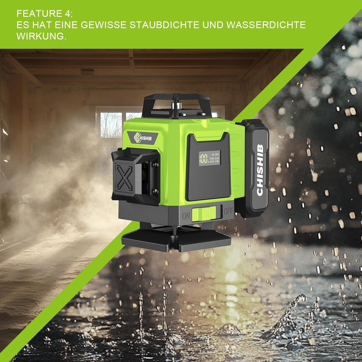 CHISHIB Laser-Wasserwaage 360, mit Stativ und 4800 mAh Akkus 4D-Laser-Wasserwaage, 4 x 360°