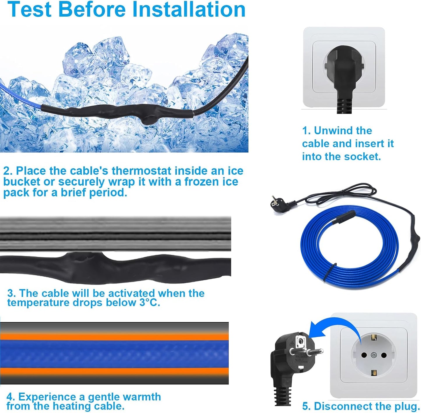 Ci-Fotto Frostschutz Heizkabel, Ci-Fotto Selbstregulierendes Heizkabel (8M, 17 W/M) mit eingebautem Thermostat