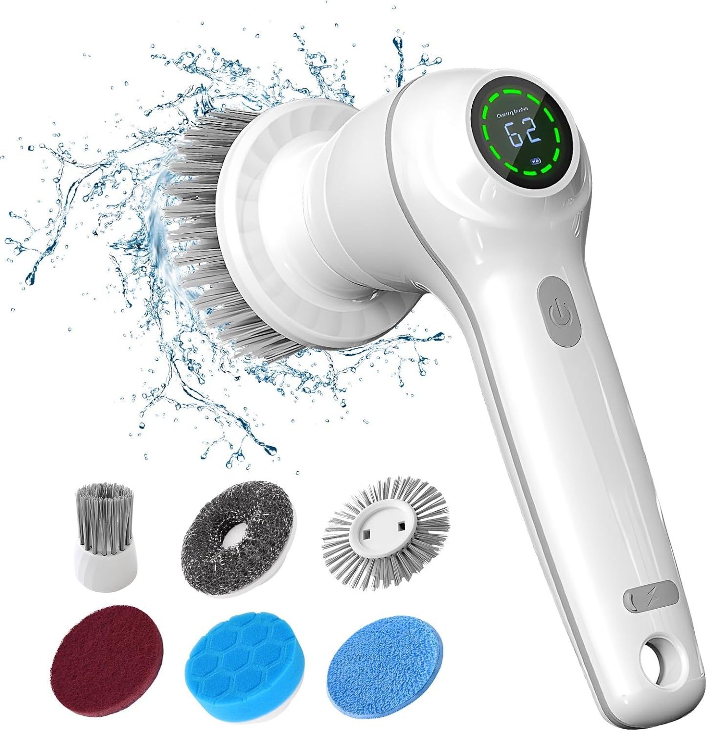 CkeyiN Elektrische Reinigungsbürste, Kabelloser Fugenreiniger mit 7 Austauschbaren Bürstenköpfen Handheld Power Spin Scrubber Mit LED Anzeige, 2 Modi, Weiß