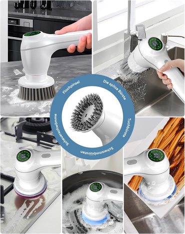 CkeyiN Elektrische Reinigungsbürste, Kabelloser Fugenreiniger mit 7 Austauschbaren Bürstenköpfen Handheld Power Spin Scrubber Mit LED Anzeige, 2 Modi, Weiß