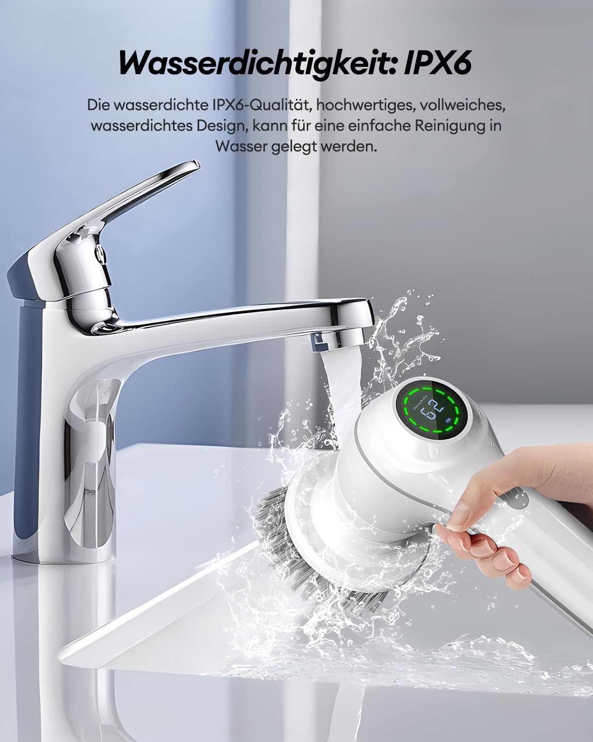 CkeyiN Elektrische Reinigungsbürste, Kabelloser Fugenreiniger mit 7 Austauschbaren Bürstenköpfen Handheld Power Spin Scrubber Mit LED Anzeige, 2 Modi, Weiß