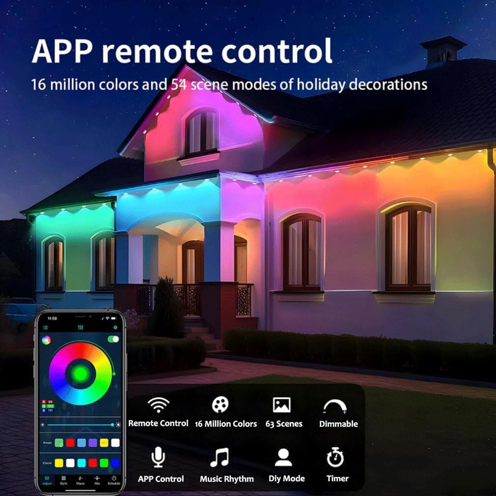 CLUHERTVY LED Lichternetz Außen Slimme RGBIC met 75 scènemodi, 15 m , IP67 Bluetooth, App bediening, waterdicht