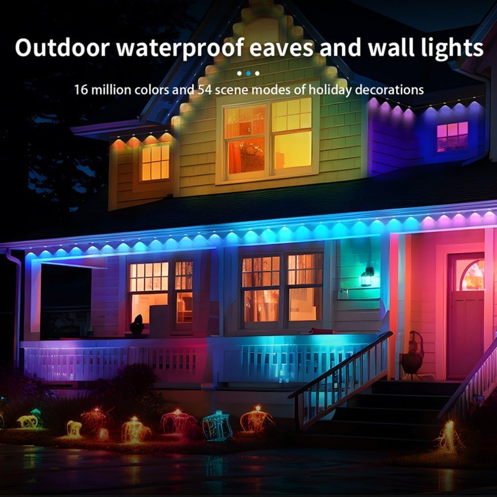 CLUHERTVY LED Lichternetz Außen Slimme RGBIC met 75 scènemodi, 15 m , IP67 Bluetooth, App bediening, waterdicht